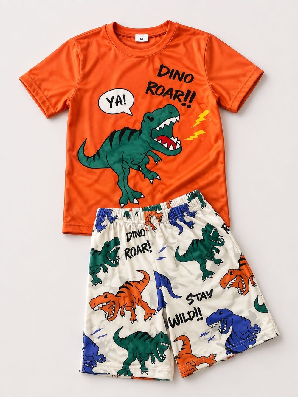 Kids Orange Dino Roar Pajama Set